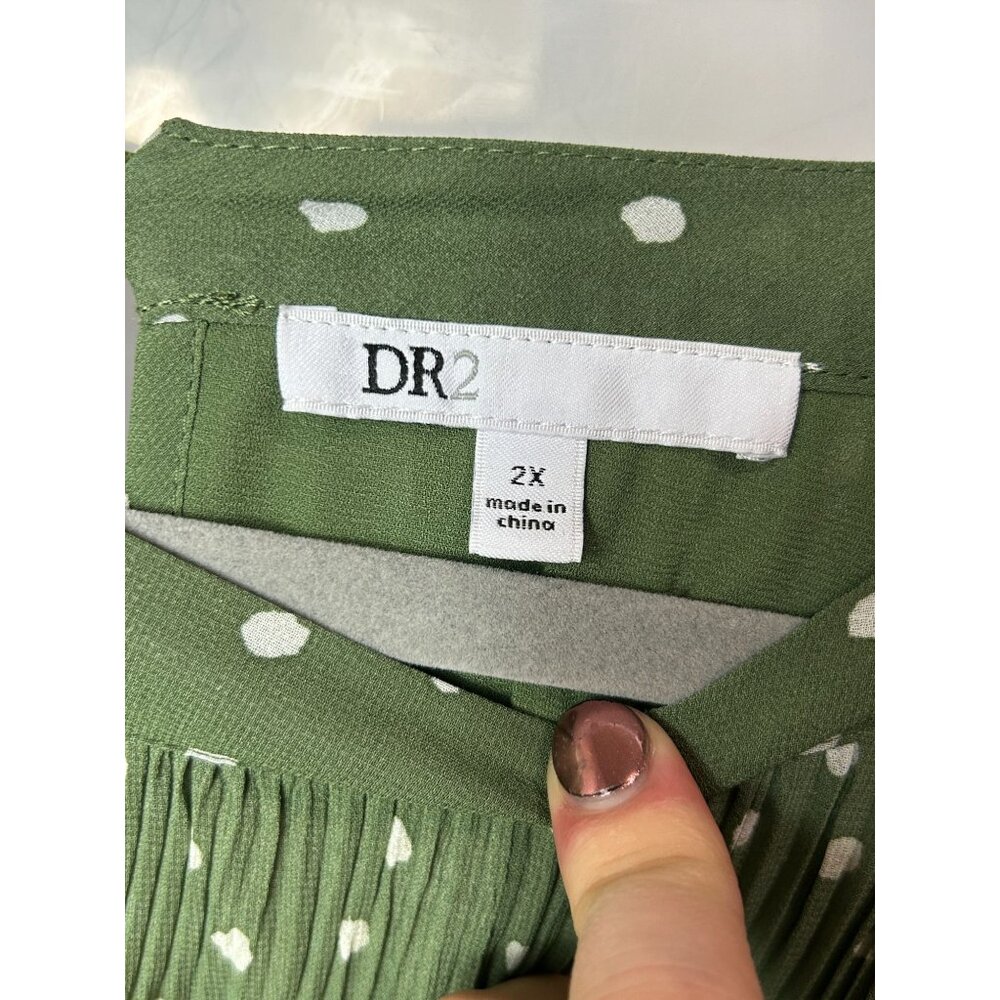 DR2 Daniel Rainn Green Polka Dot Long Sleeve Blouse 2X - Picture 4 of 6